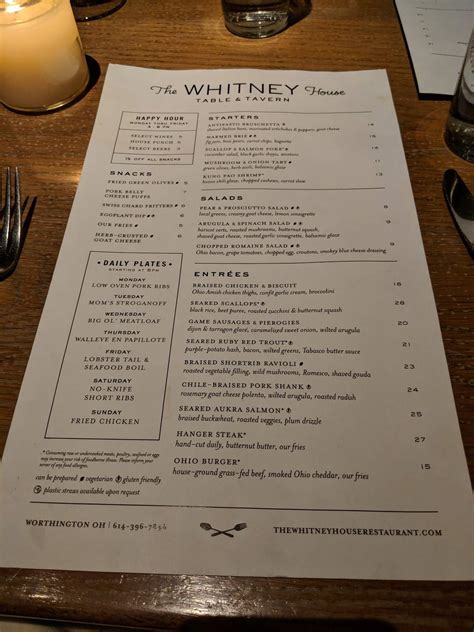 Menu At The Whitney House Restaurant Worthington