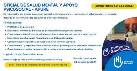 Oficial Salud Mental Y Apoyo Psicosocial Apure Venezuela Humanity