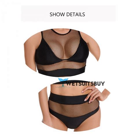 Sexy Fishnet Panel Bikini Black Sheer Swimsuit