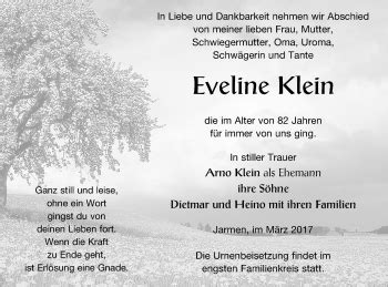 Traueranzeigen Von Eveline Klein Trauer Nordkurier