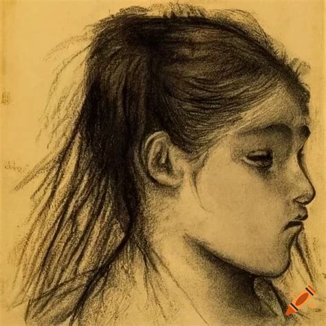 Charcoal Drawing Of A Girl With Flowing Hair On Craiyon