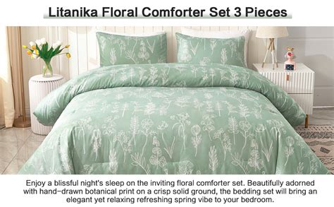 Amazon Litanika Queen Comforter Set Sage Green Pieces Floral