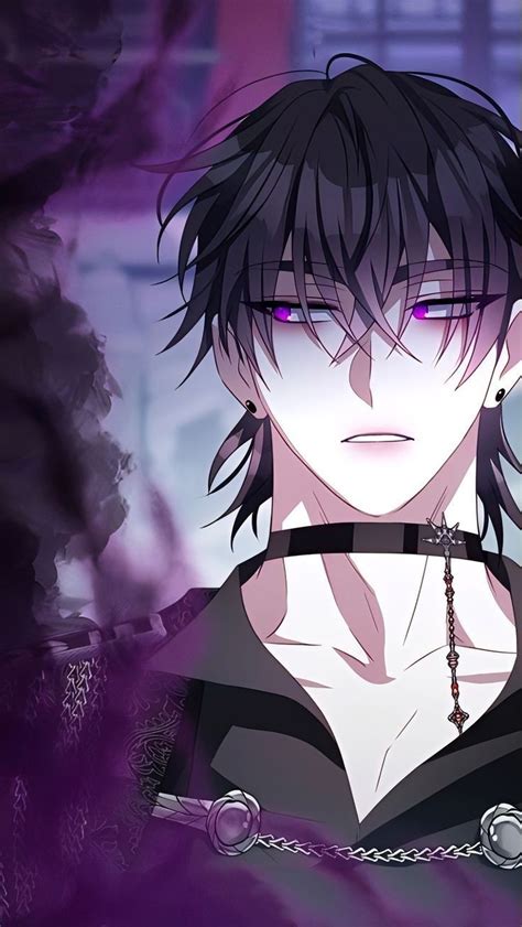 An Anime Character With Black Hair And Purple Eyes Wearing A Chain