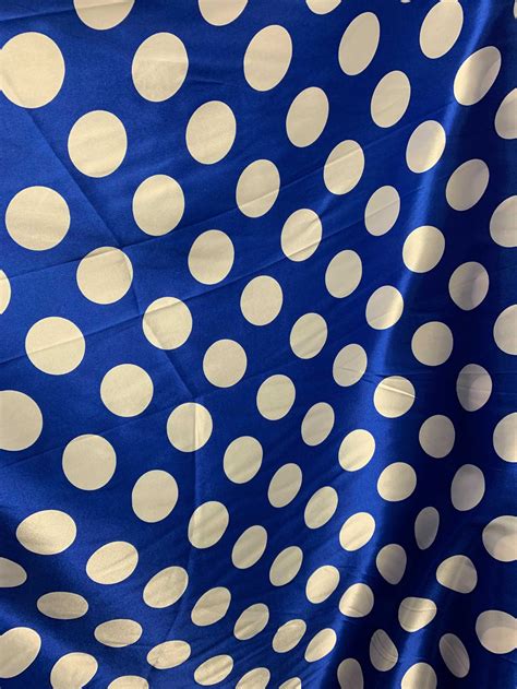 White On Blue Polka Dots Faux Silk Charmeuse Satin Fabric Etsy