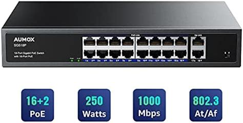 Amazon Aumox 18 Port Ethernet Gigabit PoE Switch 16 Port PoE With