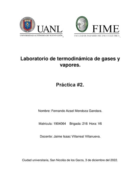 Práctica 2 1904064 TGy V Laboratorio de termodinámica de gases y