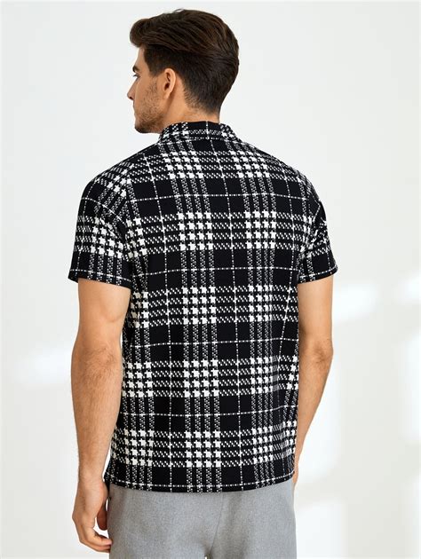 Manfinity Hombres Camisa Polo Con Estampado De Pata De Gallo Tapeta Con