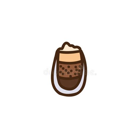 Glass Of Latte Cup Of Fresh Coffee Hand Drawn Cartoon Icon Stock