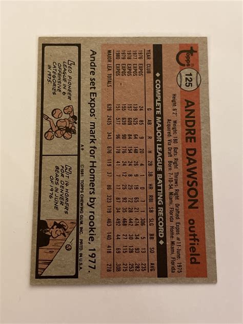 1981 TOPPS ANDRE DAWSON MONTREAL EXPOS 125 EBay