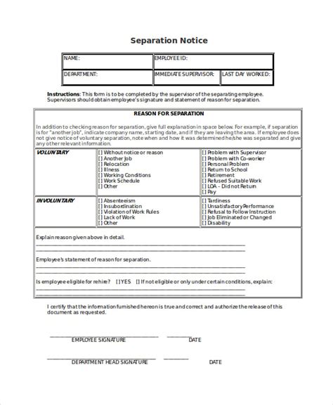 Separation Notice Templates Google Docs Ms Word Apple Pages Pdf