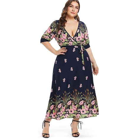 Plus Size Floral Maxi Surplice Dress Cadetblue 4d84198213 Size 5x