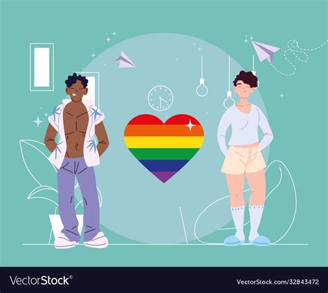 Woman And Black Man Cartoons With Lgbti Heart Vector Image