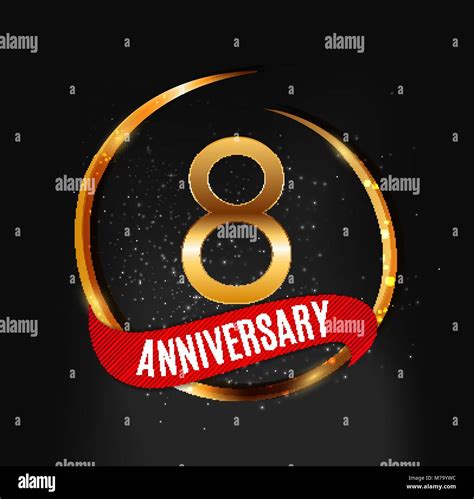 Template Gold Logo 8 Years Anniversary With Red Ribbon Vector