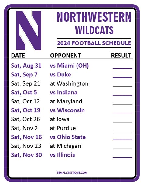 Printable 2024 Northwestern Wildcats Football Schedule