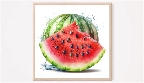 Watermelon Watercolor Painting Art Print Fruit Kitchen Art Square