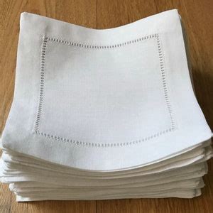 White Linen Cocktail Napkin 6x6a Dozen Cloth Napkin Coasters Ladder