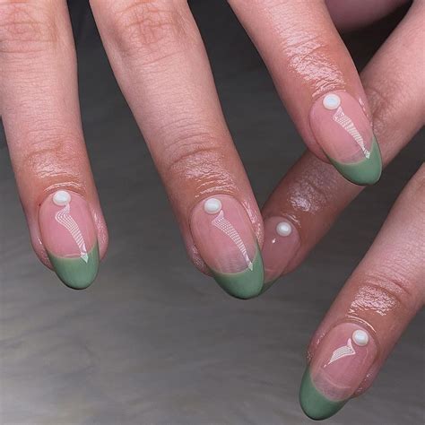 GEL X NAILS RIVERSIDE CA S Instagram Post Green French With Pearls