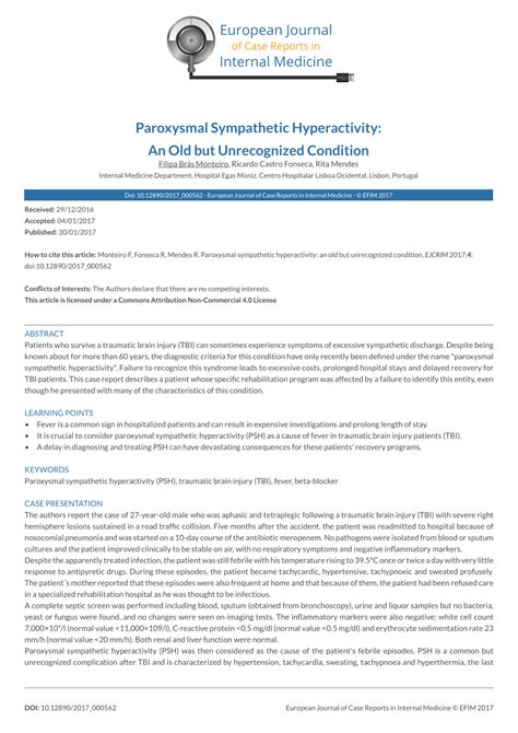 (PDF) Paroxysmal Sympathetic Hyperactivity: An Old but Unrecognized ...