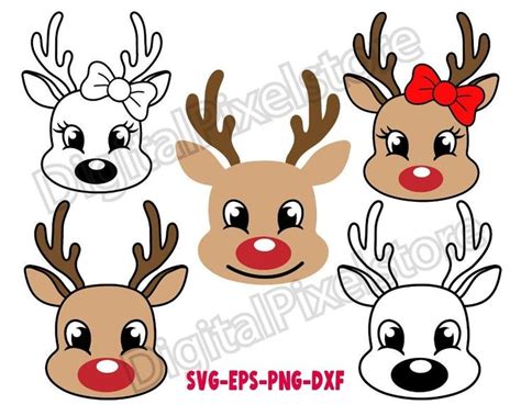 Reindeer Faces Svg,christmas Reindeer Face SVG Bundle,reindeer Svg,girl Reindeer Svg,boy ...