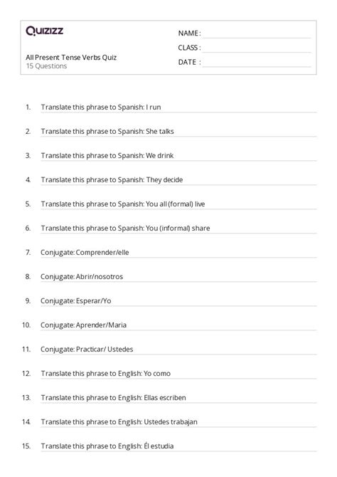 50 Present Tense Verbs Worksheets For 5th Grade On Quizizz Free And Printable