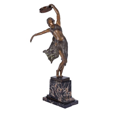 A Titze Birks Foundry Deco Tambourine Dancer Bronze Sculpture Solvang