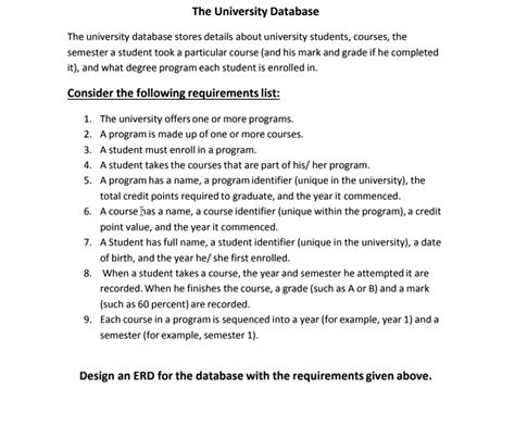 SOLVED: The university database stores details about university ...