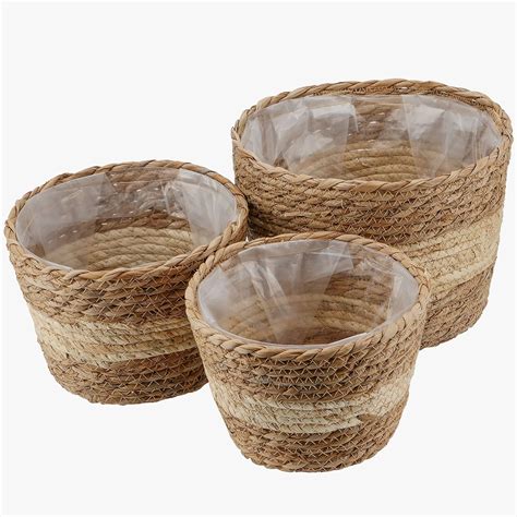 MUKLEI 3 Pack 3 Sizes Seagrass Planter Basket Indoor Storage Basket