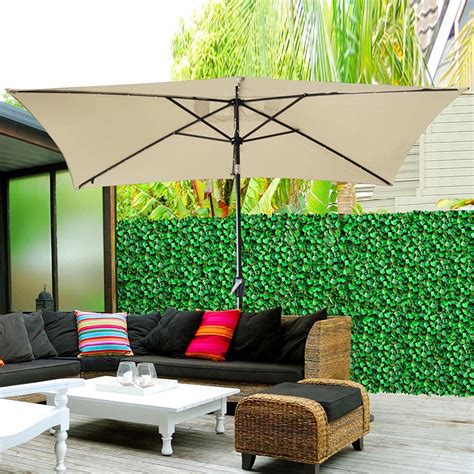 10'x6.5' Patio Outdoor Umbrella Solar LED Light Crank Tilt Aluminum Sun ...