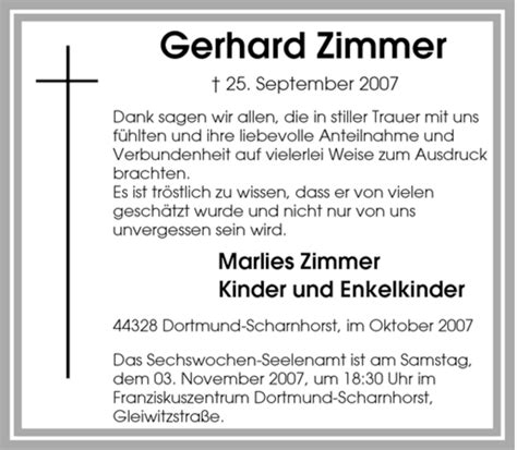 Traueranzeigen Von Gerhard Zimmer Trauer In NRW De