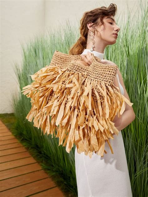 Fringe Decor Braided Design Straw Bag Crochet Beach Bags Braid