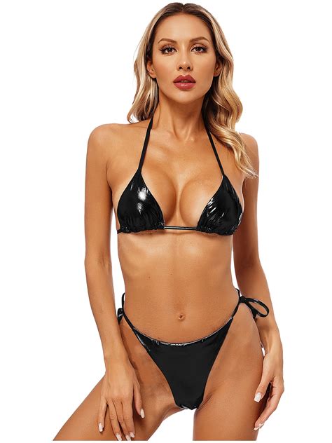 Iefiel Womens Metallic Bikini Swimsuit Metallic Padded Triangle Top