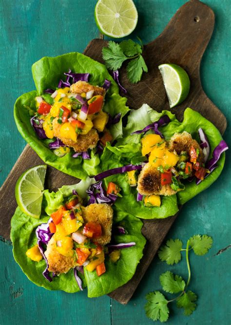 Coconut Crusted Chicken Lettuce Wraps With Mango Lime Salsa