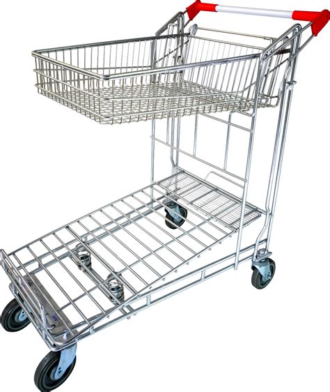 Two Tier Shopping Trolleys Hardware Liquor Trolley With Foldable Basket