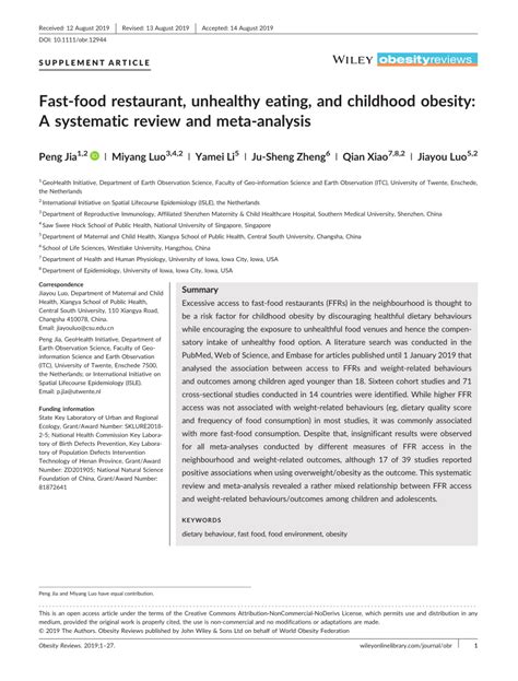 Pdf Fast‐food Restaurant Unhealthy Eating And Childhood Obesity A