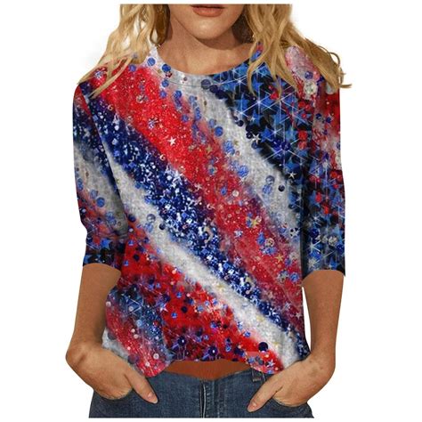 Gipqjk 4th Of July Womens 34 Sleeve T Shirts American Flag Patriotic Shirt Patriotic Tee Usa