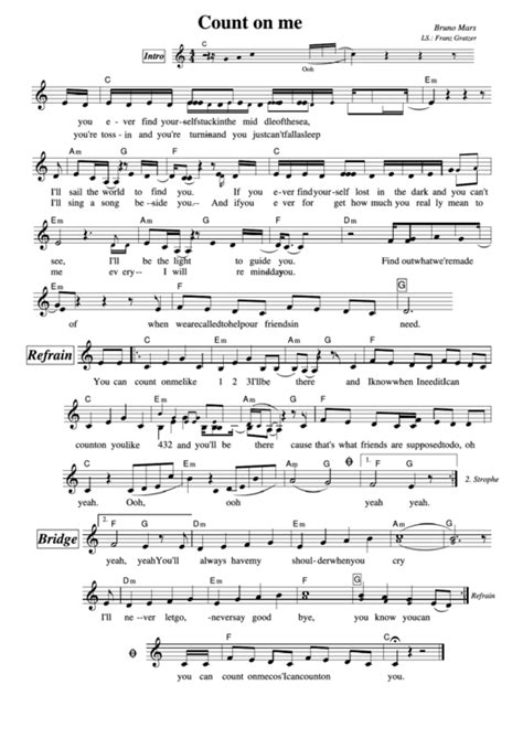 Bruno Mars Count On Me Sheet Music Printable Pdf Download