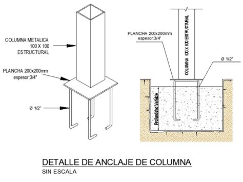 Anclaje Columna Metalica En AutoCAD Descargar CAD 26 6 KB Bibliocad