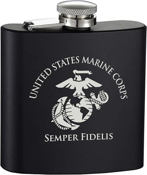 Amazon 6 Oz USMC Flask Matte Black Stainless Steel Marine Corps