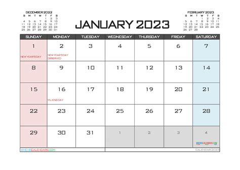 January Printable Calendar