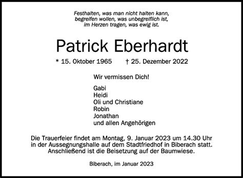 Traueranzeigen Von Patrick Eberhardt Schwaebische De Trauerportal