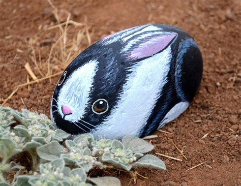 Rabbit Rock Paintings Made To Order Hand Painted Animal Rock Art