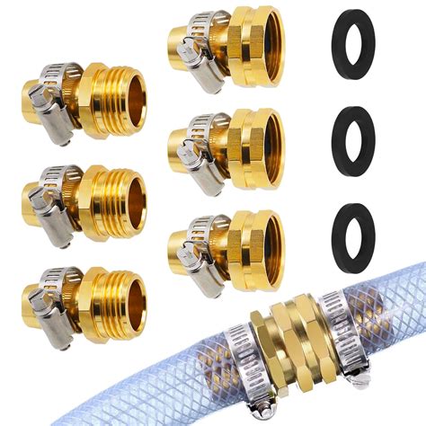 Brass Garden Hose Repair Connector With Clamp Male And Female Garden Hose Fitting 58 Barb