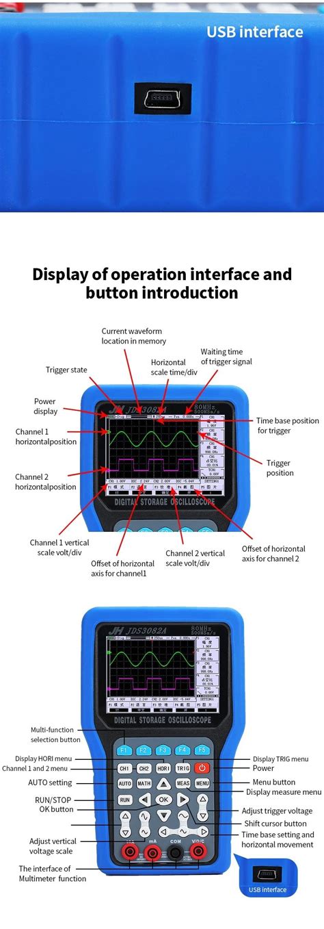 JDS3082A Hand Held Digital Oscilloscope 2 Channel Max 500MSa S Sampling