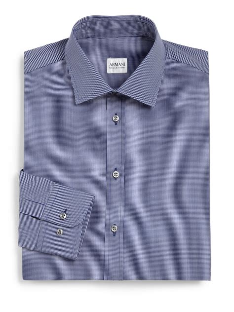 Giorgio Armani Mini Checked Cotton Dress Shirt In Blue For Men Lyst