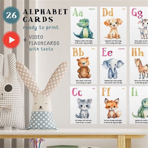 Printable Alphabet Flashcards Rhymes, Cute Animal Abcs A4, Watercolor ...