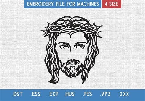 Jesus Wears Crown Of Thorns Embroidery Design File Jesu Face Etsy