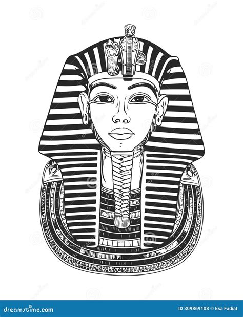 Black And White Vector Line Art Illustration Of An Egyptian Pharaoh