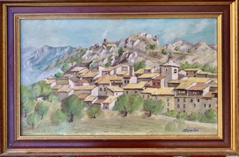 Tableau Ancien Huile Paysage Toitures Village Perch Impressionnisme