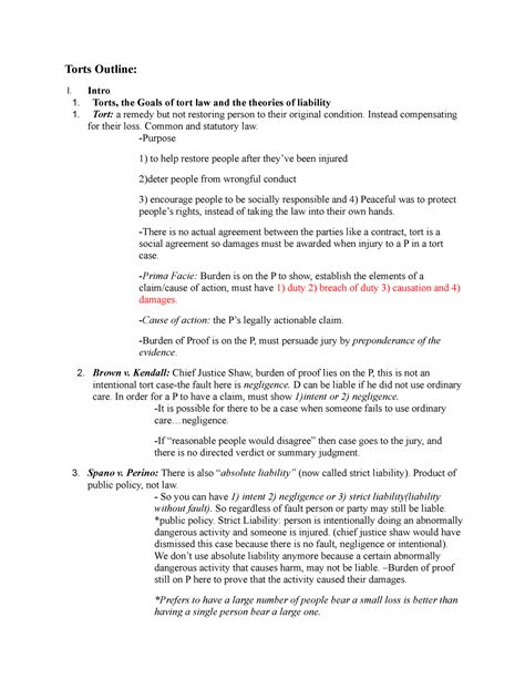 Torts Outline 2019 Jmls Fall 038 Torts Outline I Intro 1 Torts