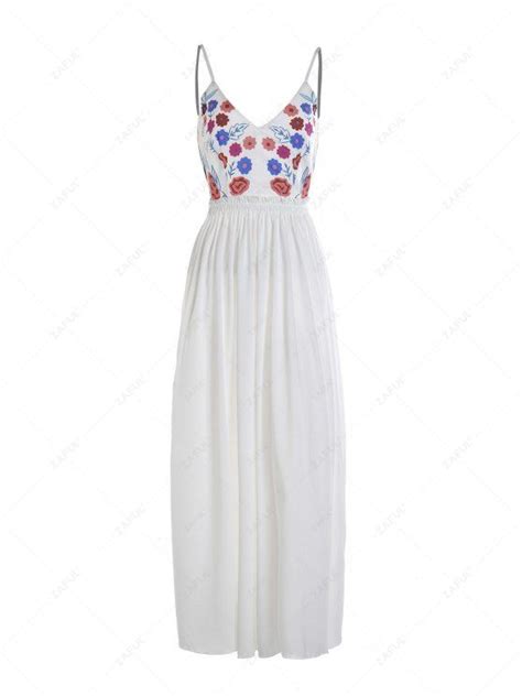 Spaghetti Strap Backless Floral Print Maxi Dress In White Zaful 2024